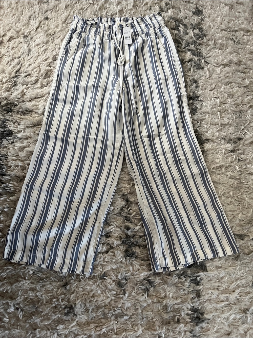 LOFT Navy and White Striped women’s  wide leg crop pants